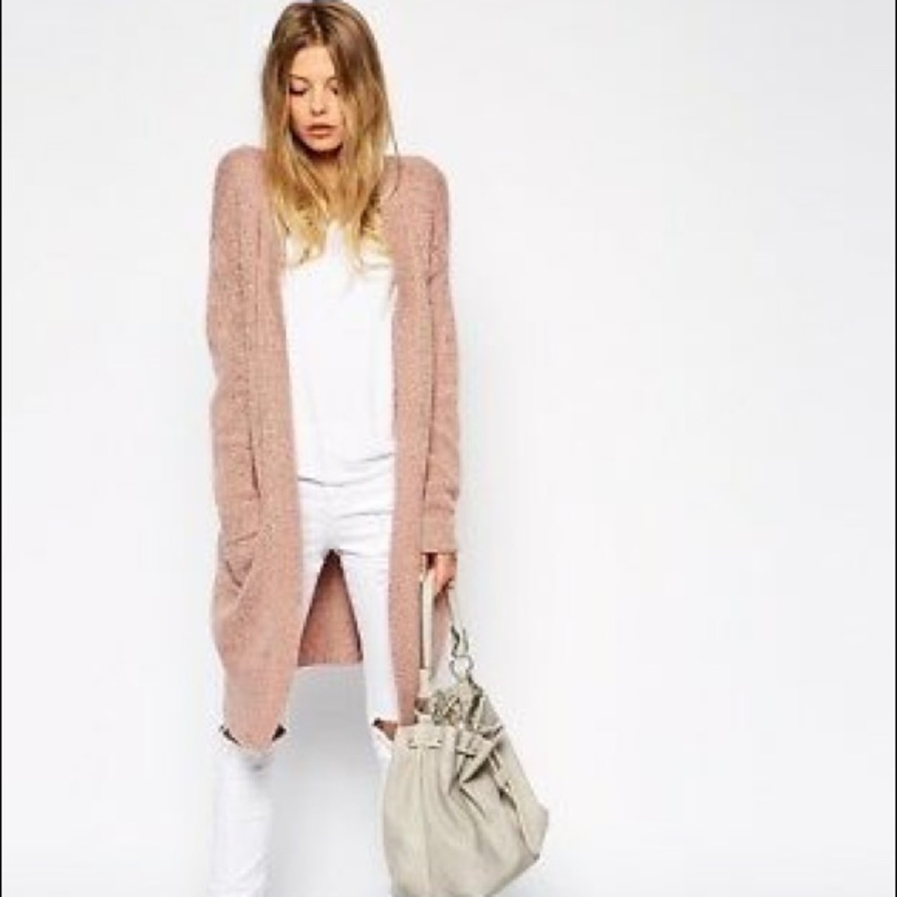 ASOS Longline Acrylic Rose Cardigan Sweater Size 8